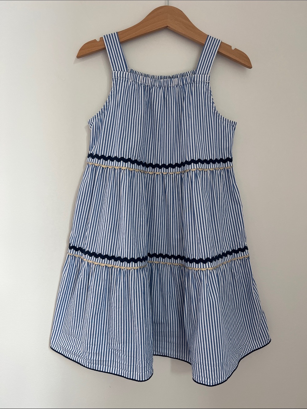 Crewcuts | Blue & White Striped Tiered Sundress with Navy Trim Size 6